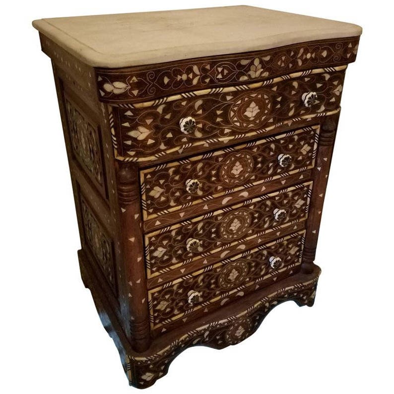 Syrian Mother Of Pearl Walnut Wood Chest Of Drawers Chocolate Etsy