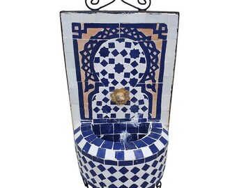 Blue And White Miniature Moroccan mosaic fountain