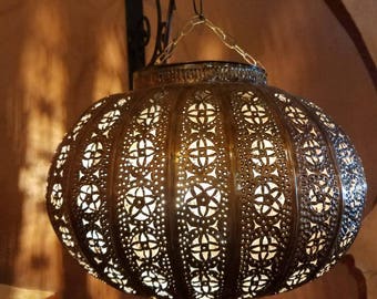 Turkish Moroccan Handmade Copper Finish Multicolor Glass Metal Lantern