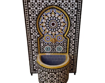 Multicolor Rbatia Style Moroccan Mosaic Tile Fountain, Black