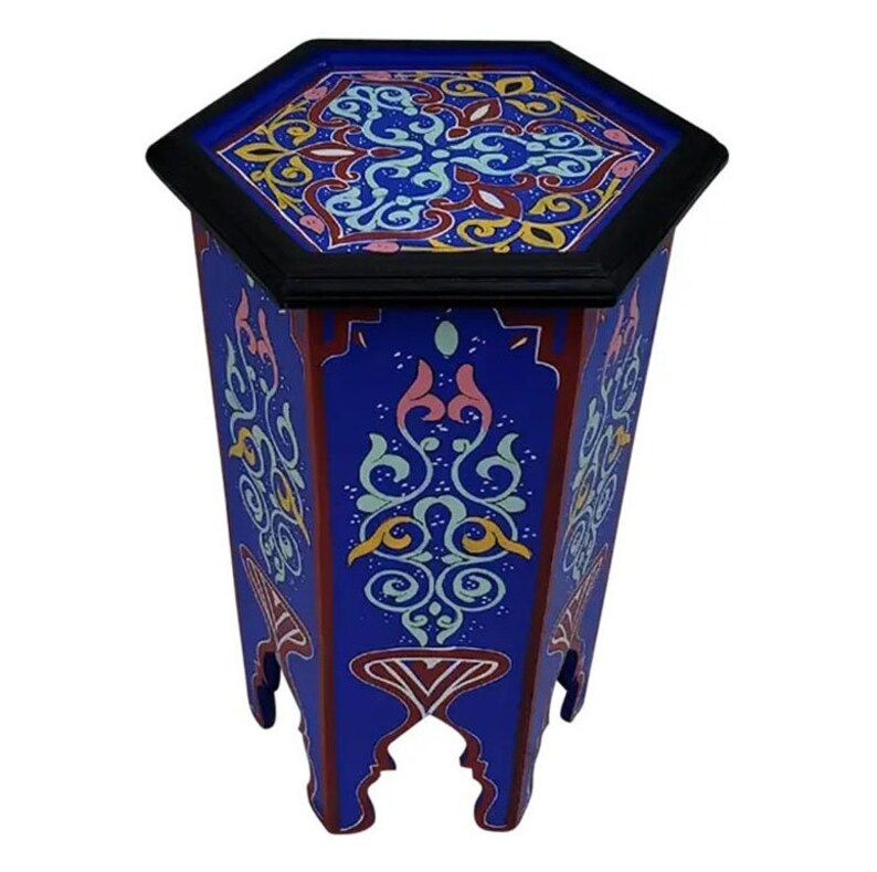 Moroccan Hexagonal Hand Painted Wooden Side Table / Majorelle Etsy