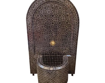 All Black Arched Moroccan Mosaic Tile Fountain