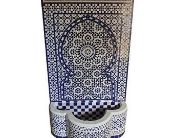 XL Cobalt Blue And White Moroccan Fountain / Intricate Zwa9