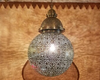 Incredible Moroccan Ceiling Copper Lamp / Lantern, Ball Shape