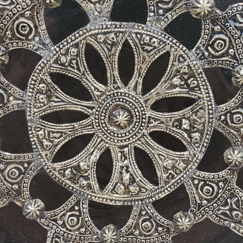Decorative Metal Inlaid Moroccan shops Hand painted Plate - Black
