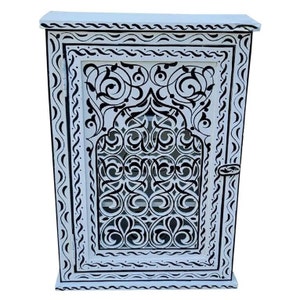 Hand Painted Moroccan Medicine Cabinet / Wall Shelf / Black And White