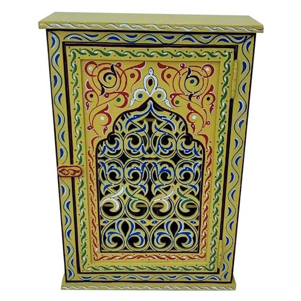 Hand Painted Moroccan Medicine Cabinet / Wall Shelf / Mustard Zouak