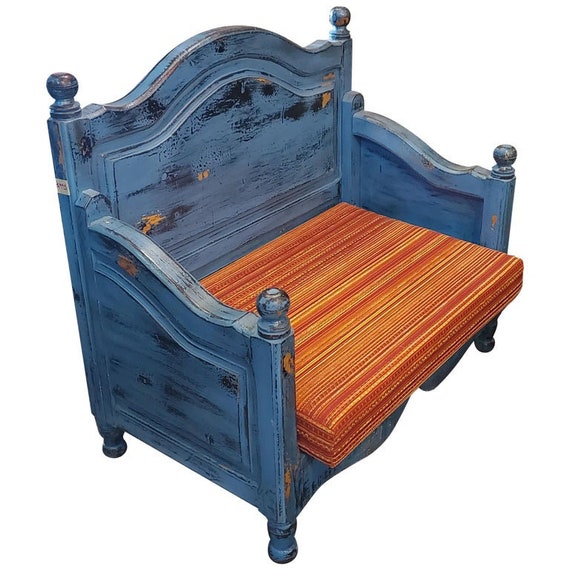 Moroccan Hand Carved Wooden Bench Majorelle Blue Low Seating Etsy