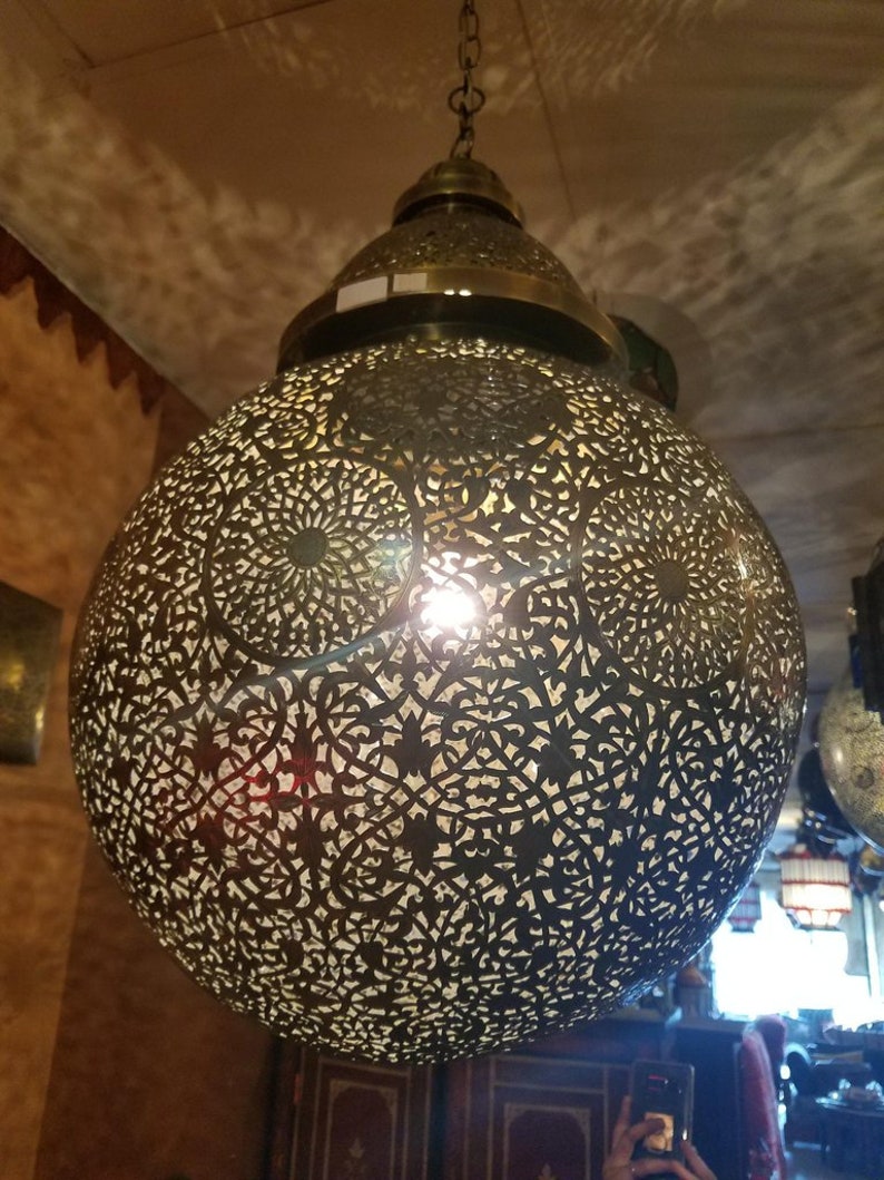 Lustre Marocain En Fer Forgé 50 Cm - Plafonnier Oriental Lampe P9