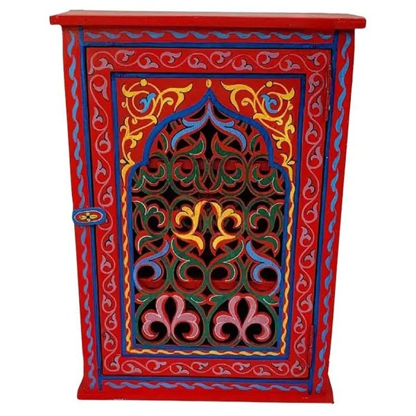 Hand Painted Moroccan Medicine Cabinet / Wall Shelf / Red Zouak