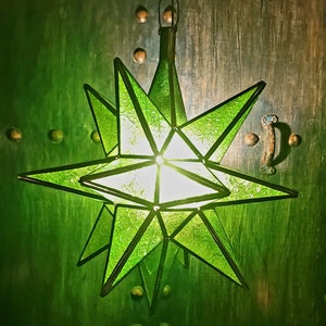 Large Handmade Frosty Green Moroccan Star lantern / Moravian star