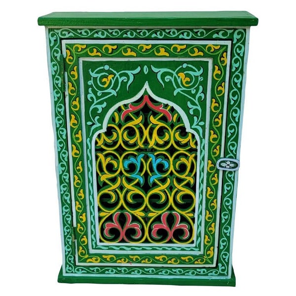 Hand Painted Moroccan Medicine Cabinet / Wall Shelf / Green Zouak