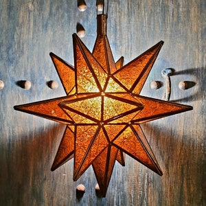 Large Handmade Amber / Frosty Orange Moroccan Star lantern / Moravian star