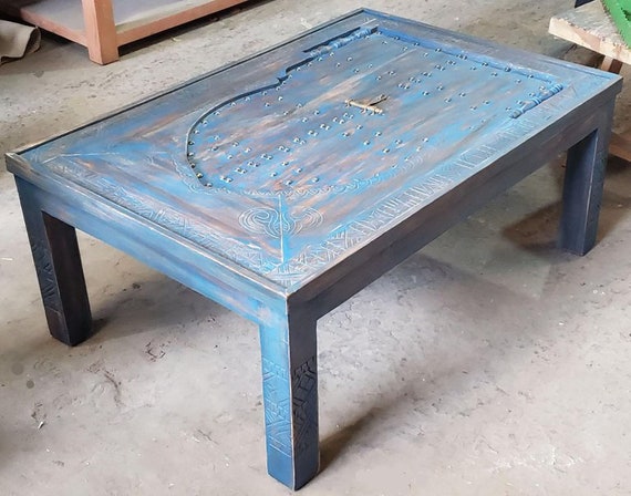 Moroccan Wooden Coffee Table Blue Wash 1 - Blue Stained Wood Coffee Table Moroccan Wooden Coffee Table Blue Wash 1 - Blue Stained Wood Coffee Table