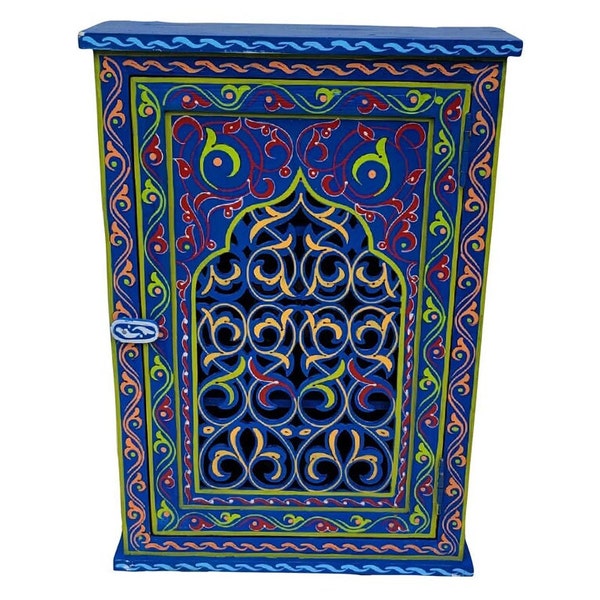 Hand Painted Moroccan Medicine Cabinet / Wall Shelf / Blue Zouak