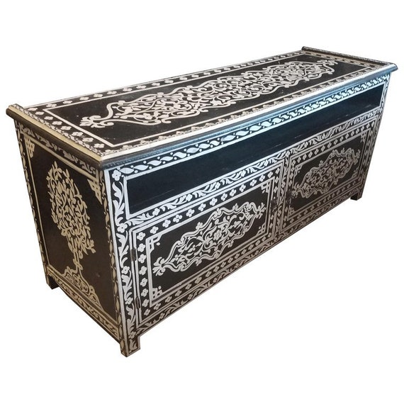 Moroccan Hand Painted Wooden Media Stand Black And White Etsy