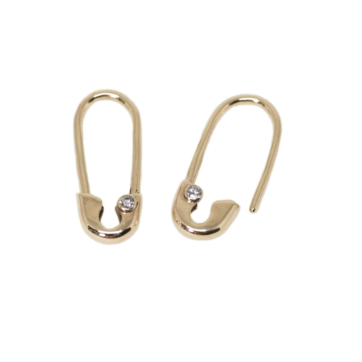 Mini Gold Diamond Safety Pin Earring (Single)