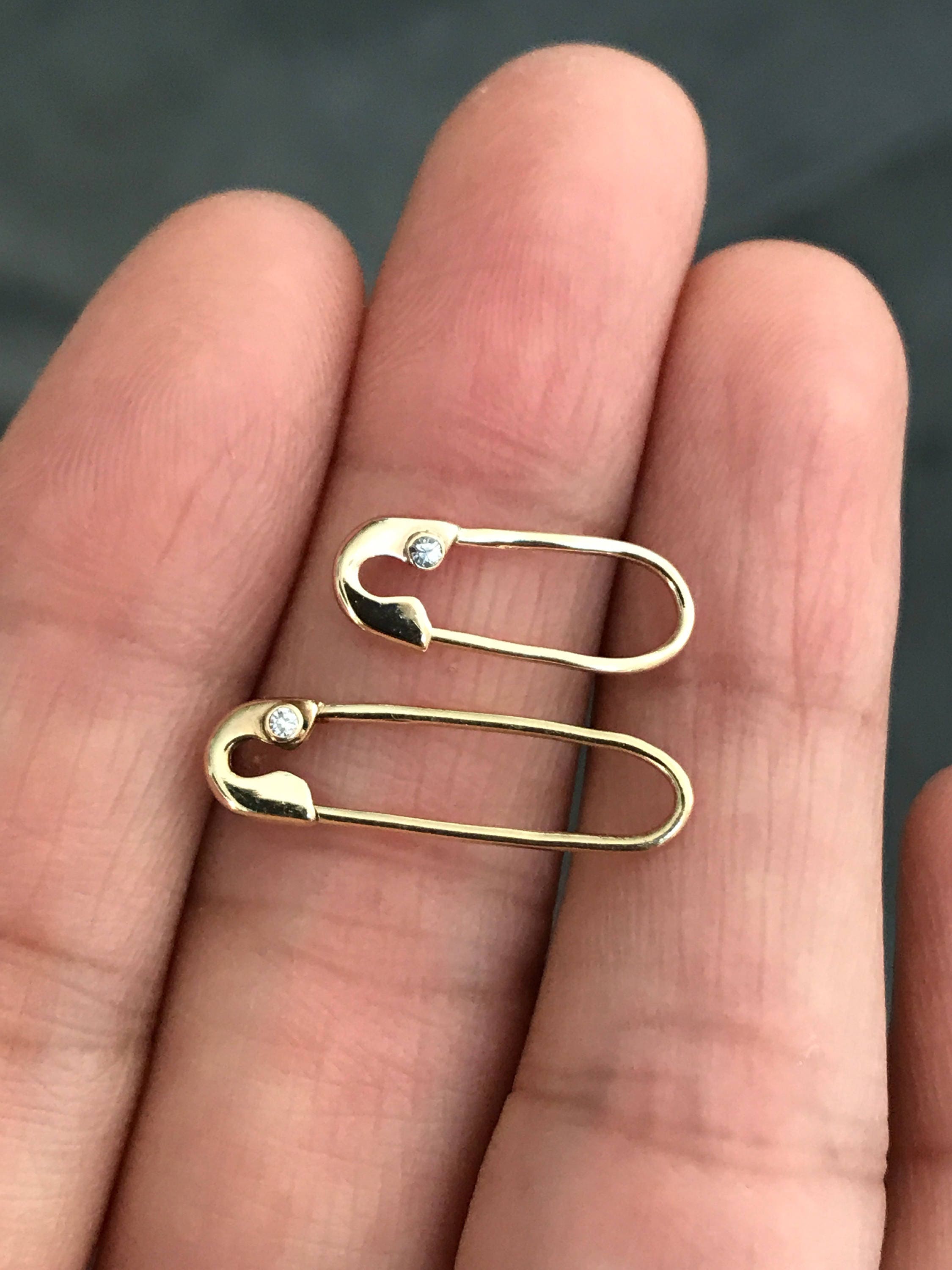Mini Gold Diamond Safety Pin Earring