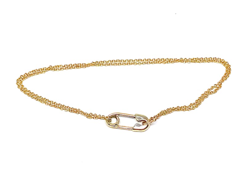 Solid 14 Karat Gold Safety Pin Bracelet