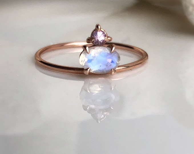 Gold Moonstone and Sapphire Ring