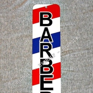 Metal Sign BARBER shop barbershop pole hair stylist cut chair hairdresser stripes decor man cave wall plaque