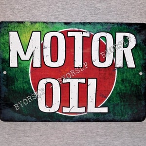 Metal Sign MOTOR OIL service gas station petroliana petroleum mechanic engine lube mechanic attendant vintage replica aluminum 8" x 12"