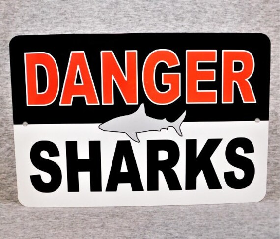 Beware of Sharks Aluminum Animal Sign and Sticker Warning 12/" x 3/"
