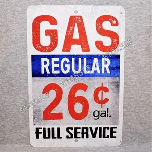 Metal Sign GAS filling station fuel center garage motor full service oil lube auto petroliana regular aluminum 8" x 12" man cave