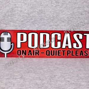 Metal Sign PODCAST studio ON AIR radio show talk show broadcast live news broadcasting room journalism door microphone podcasting quiet