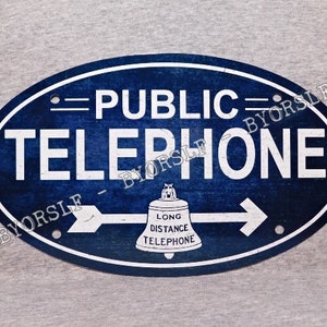 Metal Sign TELEPHONE public pay coin vintage replica phone booth prop rotary push button garage man cave oval shaped call box kiosk payphone