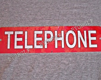 Metal Sign TELEPHONE public pay coin vintage replica phone booth prop rotary push button garage man cave wall plaque #3 red