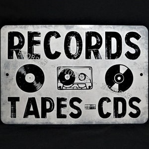Metal Sign RECORDS vinyl albums record store day shop music cds phonograph gramophone analog sound retail audiophile cassette tapes 8&quot;x 12&quot;