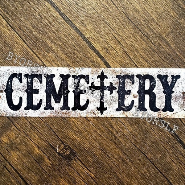 Metal Sign CEMETERY graveyard grave tomb death horror gothic gates tombstone haunted house macabre gravesite halloween decor cross medieval