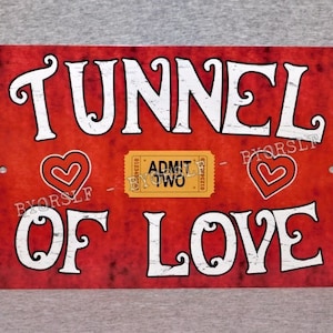 Metallschild TUNNEL OF LOVE Karneval Vergnügungspark Attraktion Messe Fahrt Paare nur Ticket Vintage Replik Mann Höhle Aluminium 8 "x 12" Liebhaber