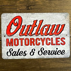 Metal Sign OUTLAW MOTORCYCLES biker motorbike club shop gang motorcycling rally cycle trike tour motorcycle 8&quot; x 12&quot; garage man cave