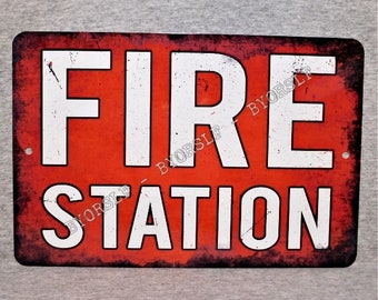 Metal Sign FIRE STATION department brigade rescue engine firefighter EMS truck ambulance driver paramedic volunteer emergency