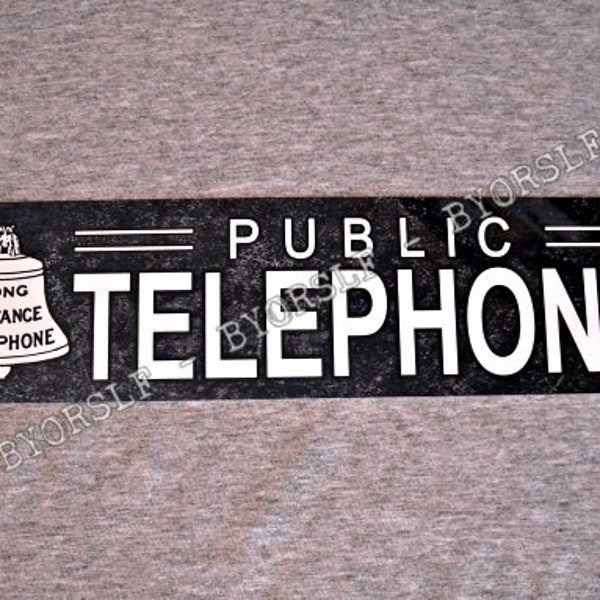 Metal Sign TELEPHONE public pay coin vintage replica phone booth prop rotary push button garage man cave wall plaque #2 black & white