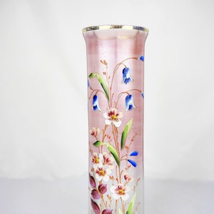 Tall Glass Vase with 3D Painted Flowers, Rose Ombre Fade