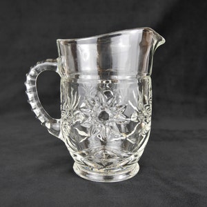 Vintage Glass Pitcher, Mid Century Pressed Glass Starburst Fan Pattern