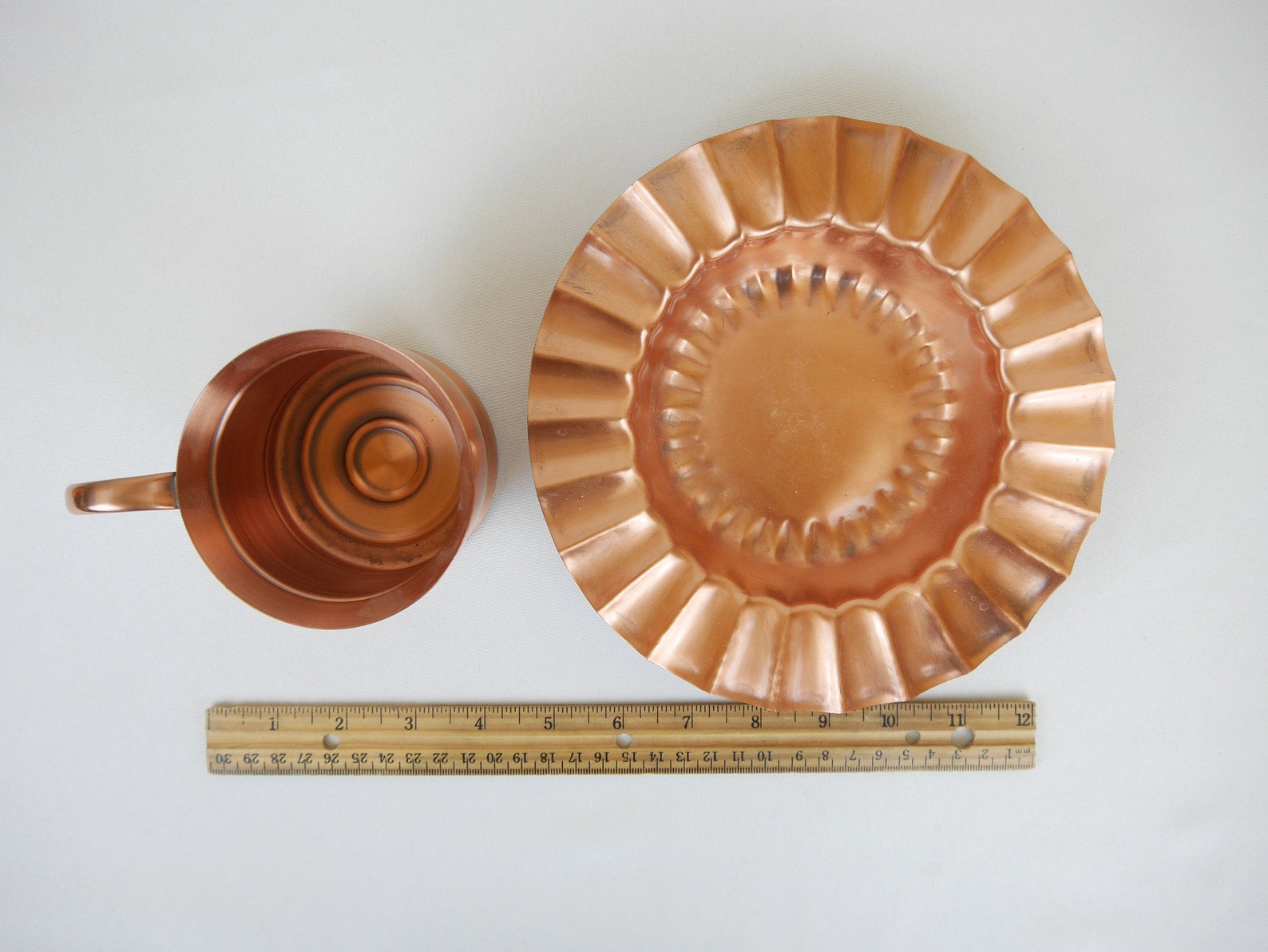 Gregorian Copper Mug/cup & Ruffled Bowl/cigar Ashtray Solid Etsy