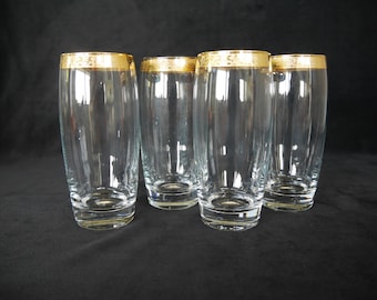 Crystal High Ball Glasses by Imperial Glass, 24kt Gold, Set of 4