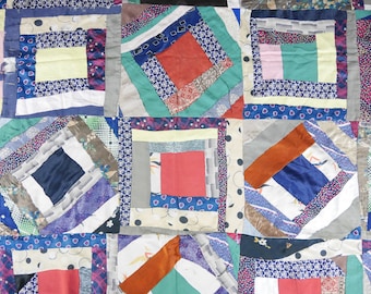 Vintage Pieced Crazy Quilt, 68x82 Inches, Geometric Square & Diamond Pattern