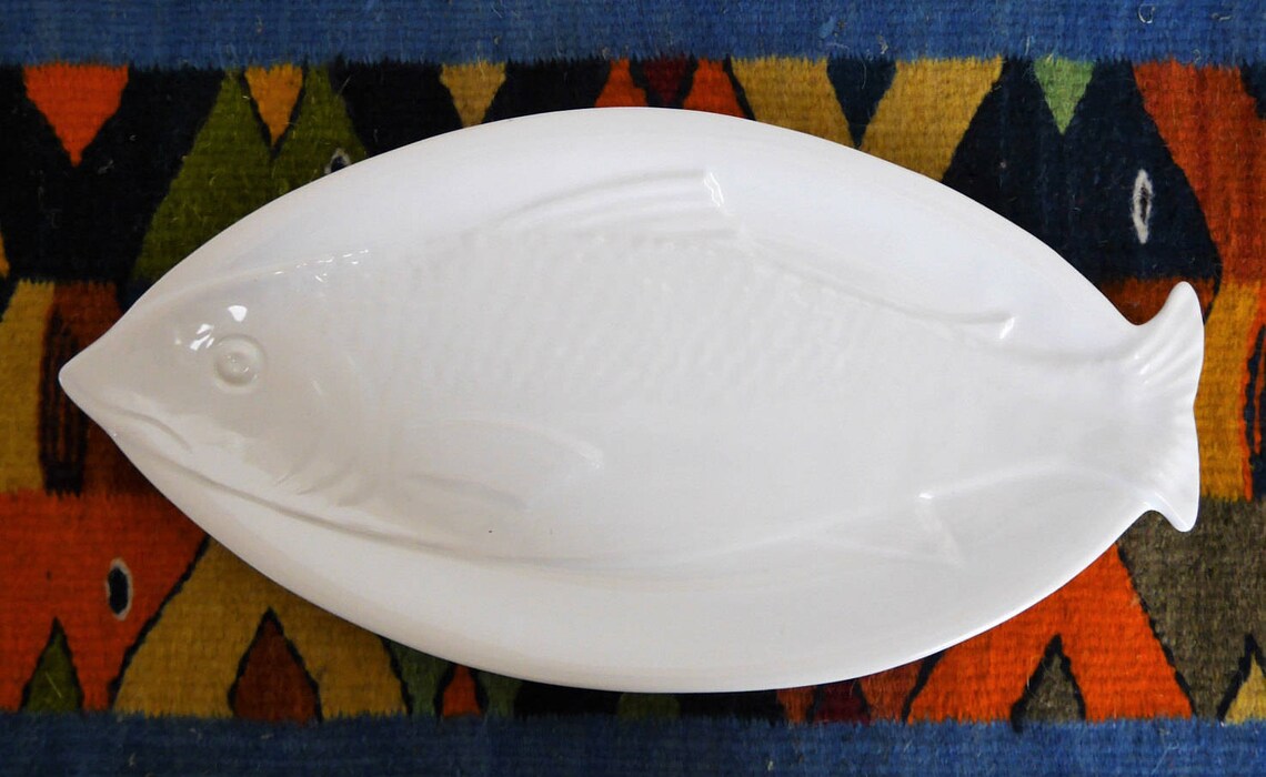 White Fish Shaped Platter by Dansk Ceramic Embossed Fish Etsy