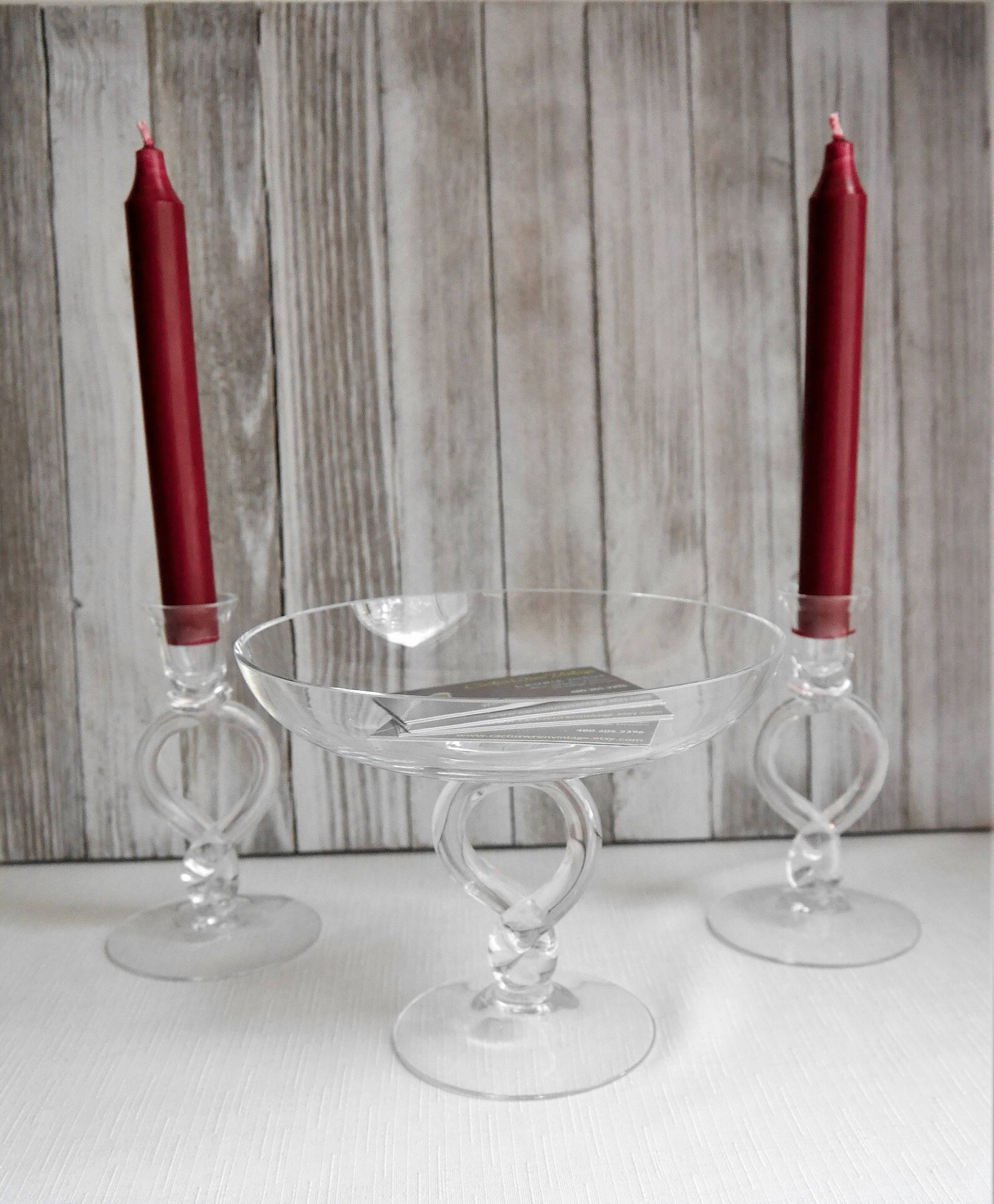 Blown Art Glass Candy Bowl with 2 Candle Holders Twisted Stem Etsy