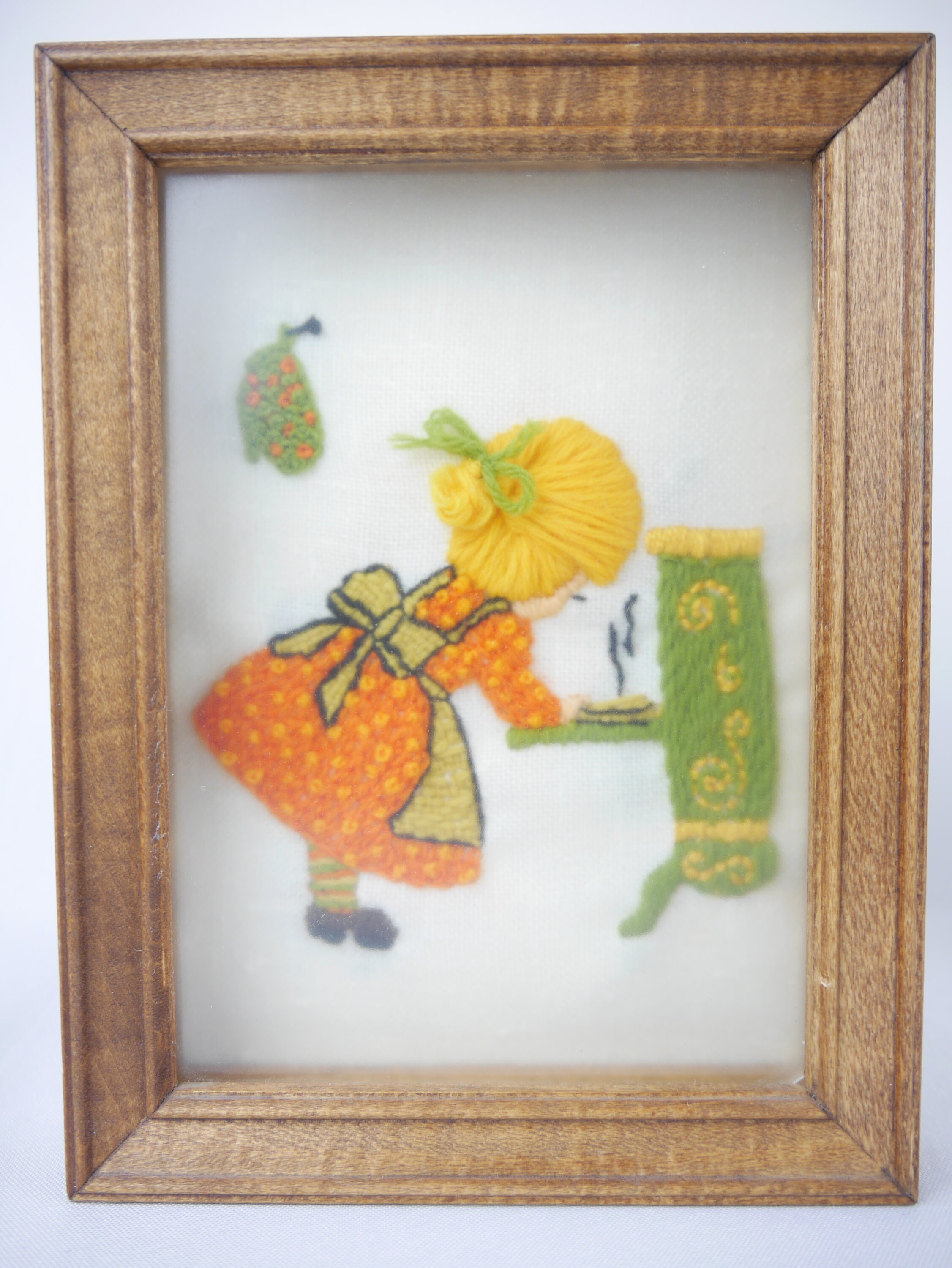 Vintage Crewel Embroidery Art Set of 2 Girl Knitting & Girl Etsy