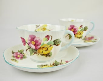 Vintage Shelley Begonia Tea Cup, Teacups and Saucers, #13427, Set of 2, Tea Party