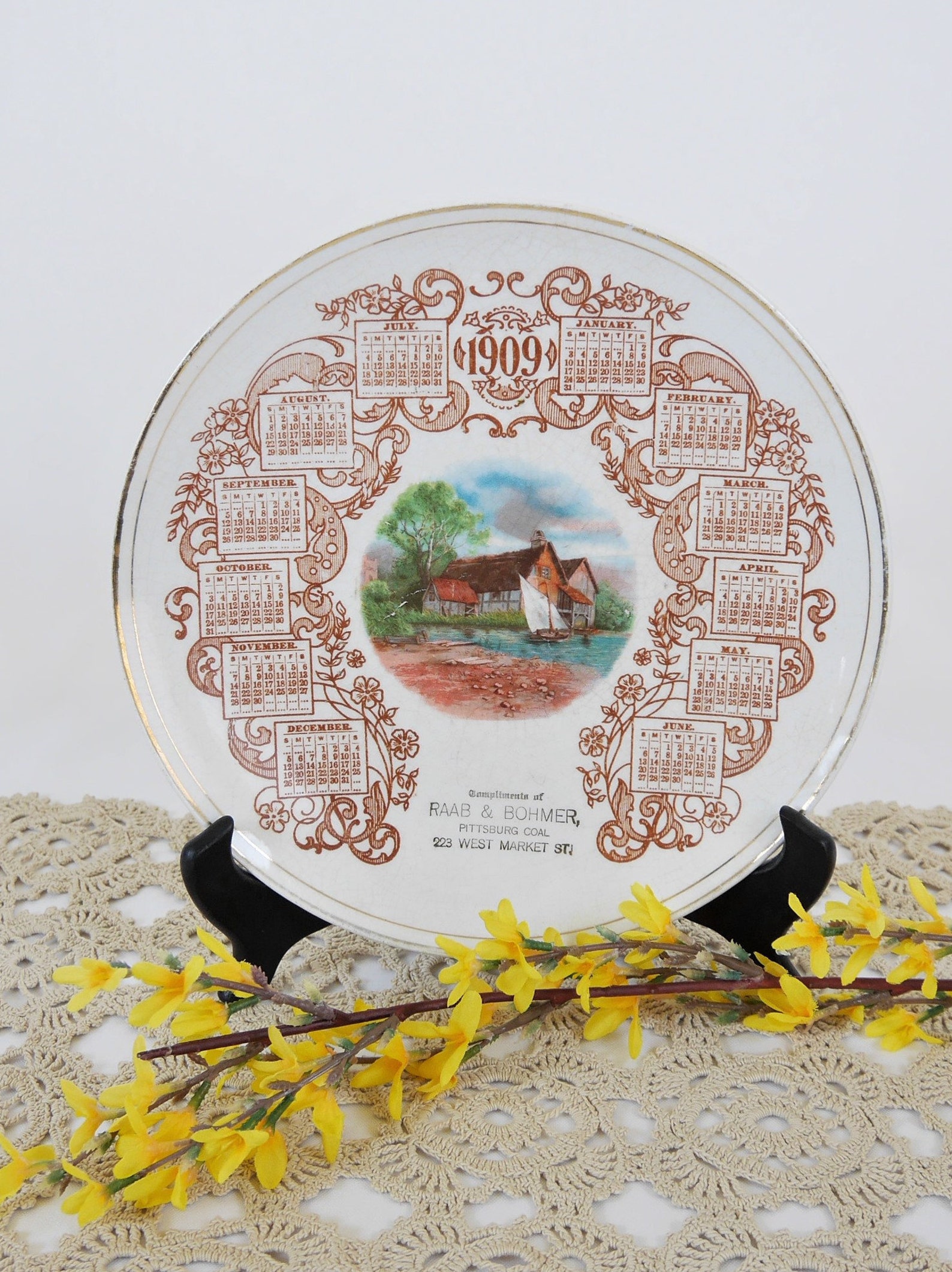 American China Company Antique 1909 Calendar Plate Toronto Etsy