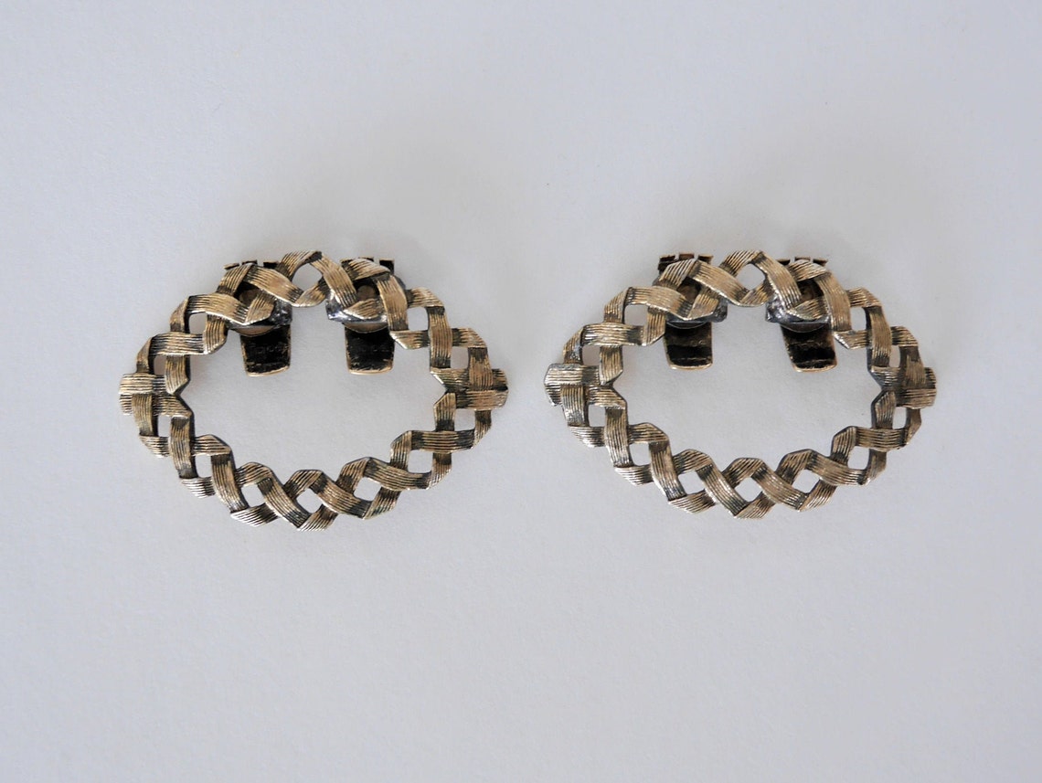 Vintage Brushed Gold Shoe Clips Oval Basket Weave Pattern Etsy