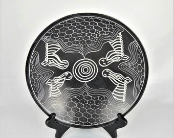 Carved Soapstone Bowl, African Zebra Geometric Pattern, Global Decor