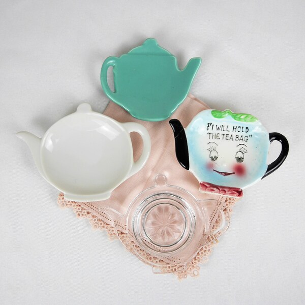 Vintage Teapot Teabag Holders, Set of 4, Tea Party, Anamorphic, Starburst